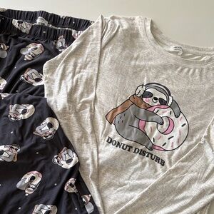 Ardene Gray and Black Sloth Pajama Set